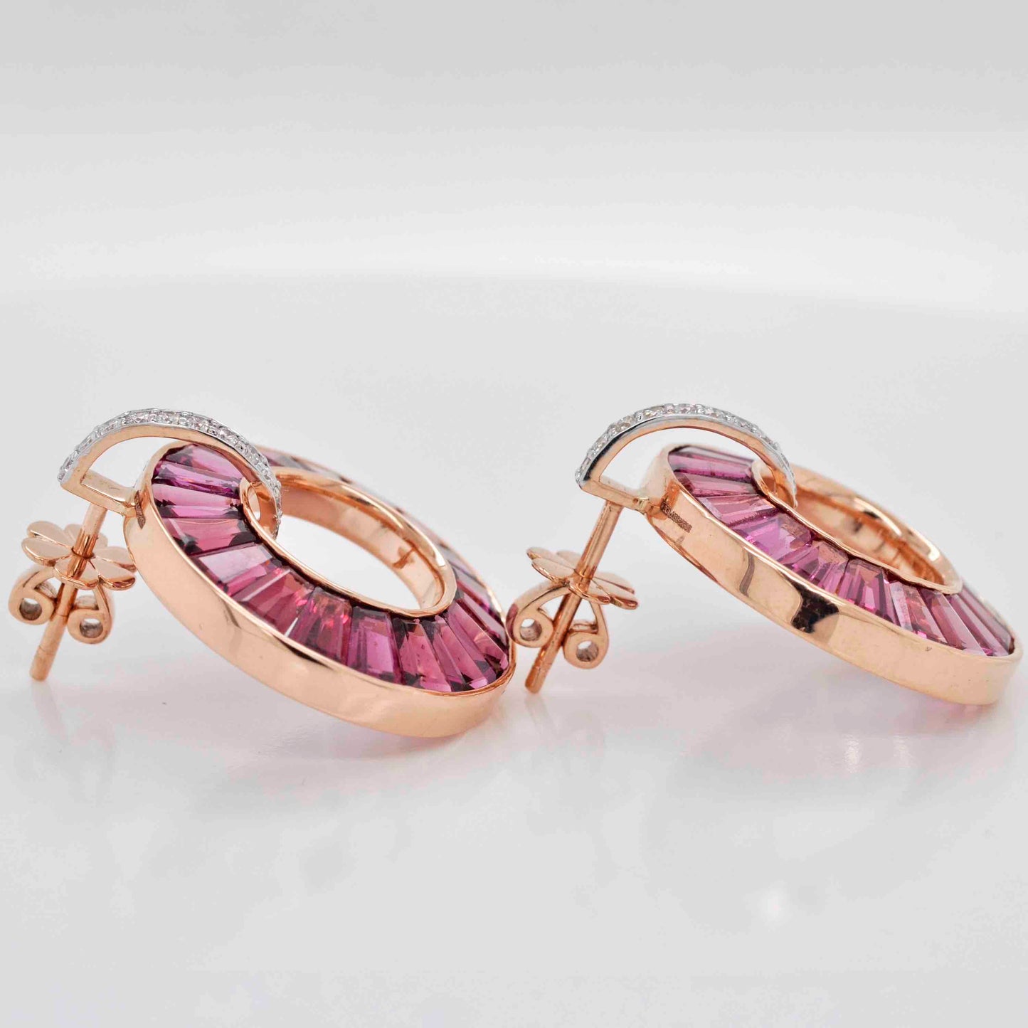 18K Gold Rhodolite Diamond Circle Earrings