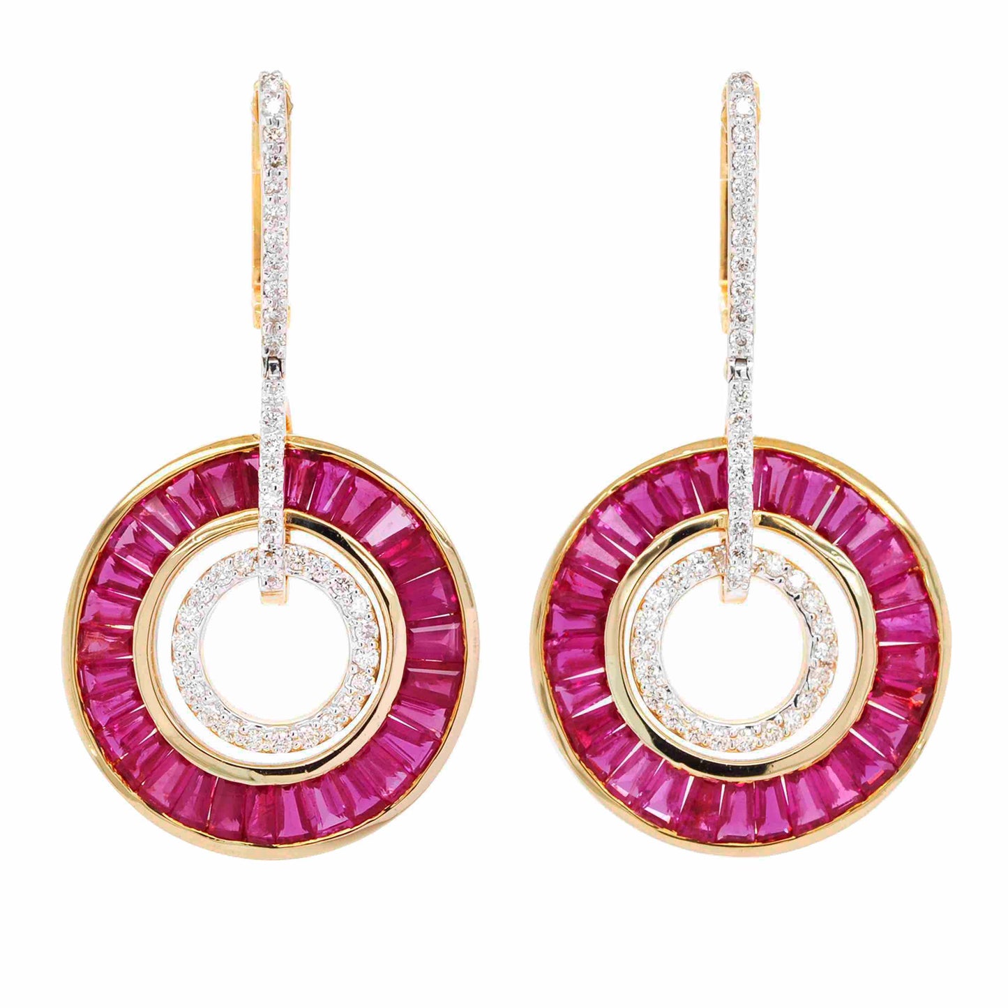 18k gold ruby circle diamond dangle earrings