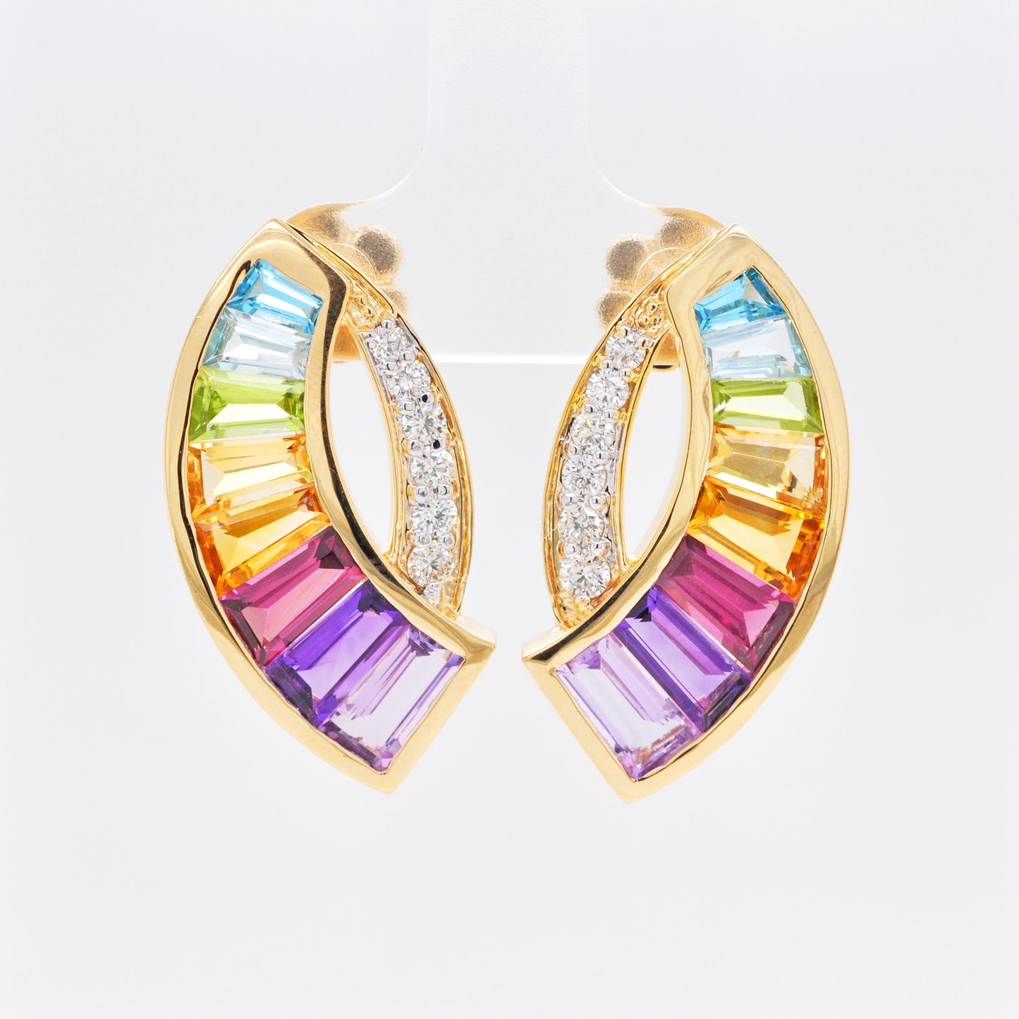 18K Gold Regenbogen-Baguette-Edelstein-Diamant-Schwert-Ohrringe
