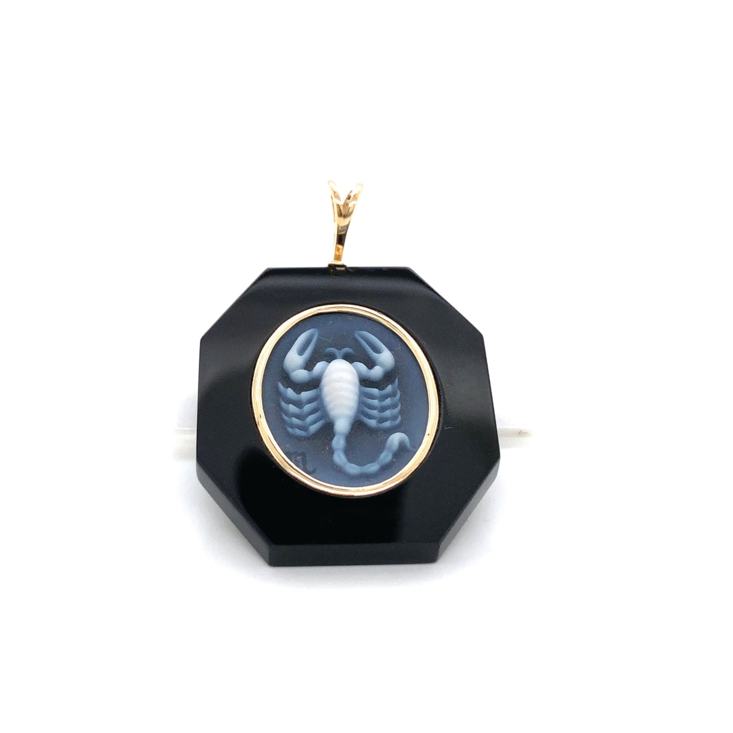 Scorpio Constellation Carved on Black Onyx Pendant.