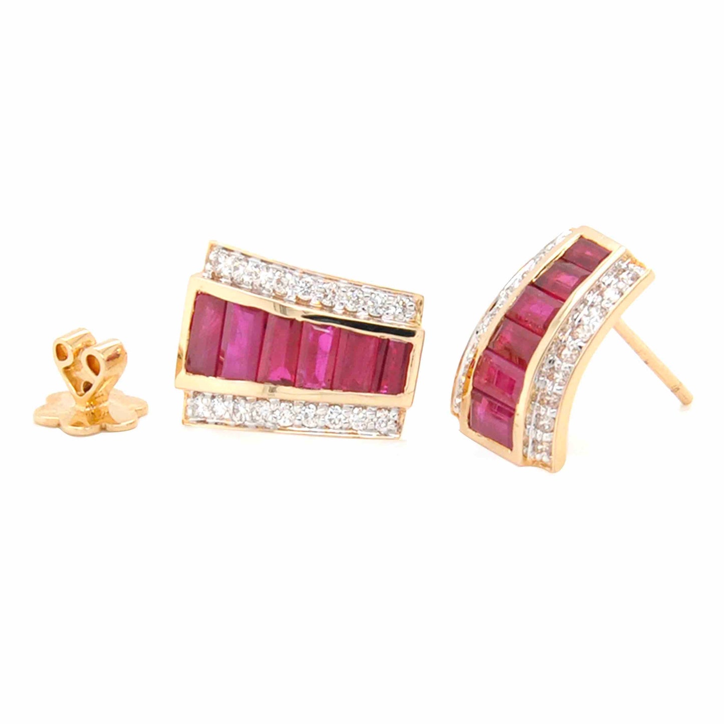 18K Gold Ruby Art Deco Pyramid Diamond Set - Vaibhav Dhadda Jewelry