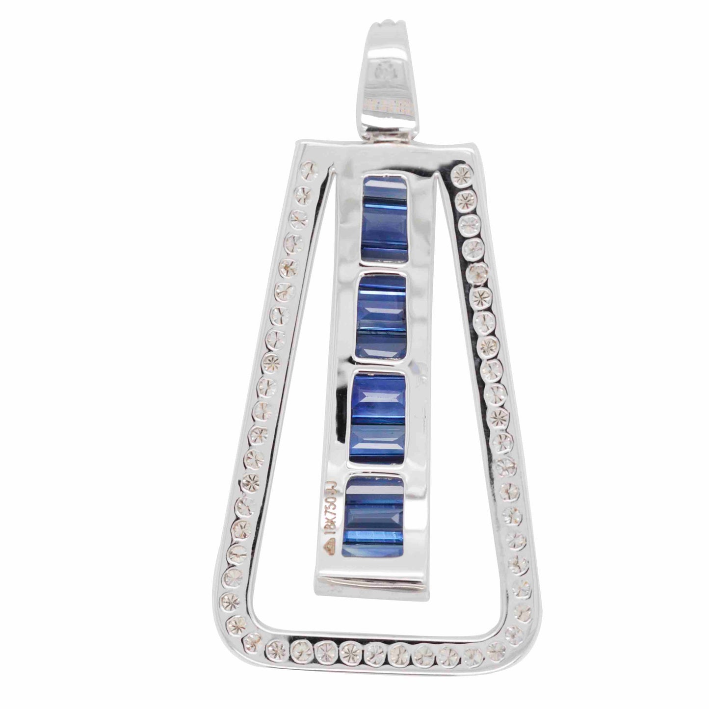 18K Gold Art Deco Channel-Set Blue Sapphire Diamond Pendant Necklace