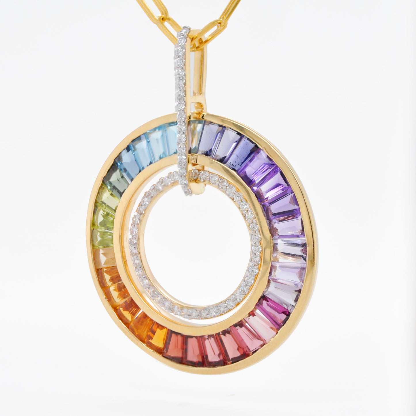 Rainbow Baguette Circle Pendant