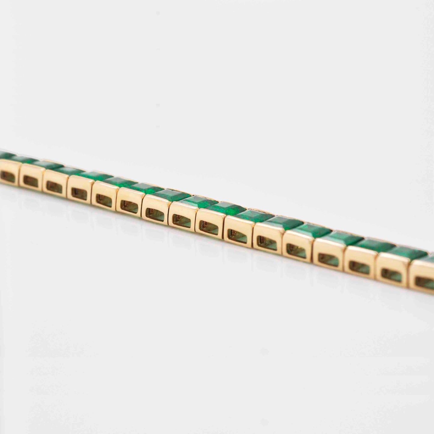 18K Gold Square Zambian Emerald Art Deco Tennis Bracelet - Vaibhav Dhadda Jewelry