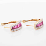18k gold ruby diamond huggie hoop earrings