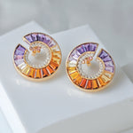 Channel-Set Amethyst and Citrine Baguette Earrings with Inner Circle Diamonds in Gold Setting