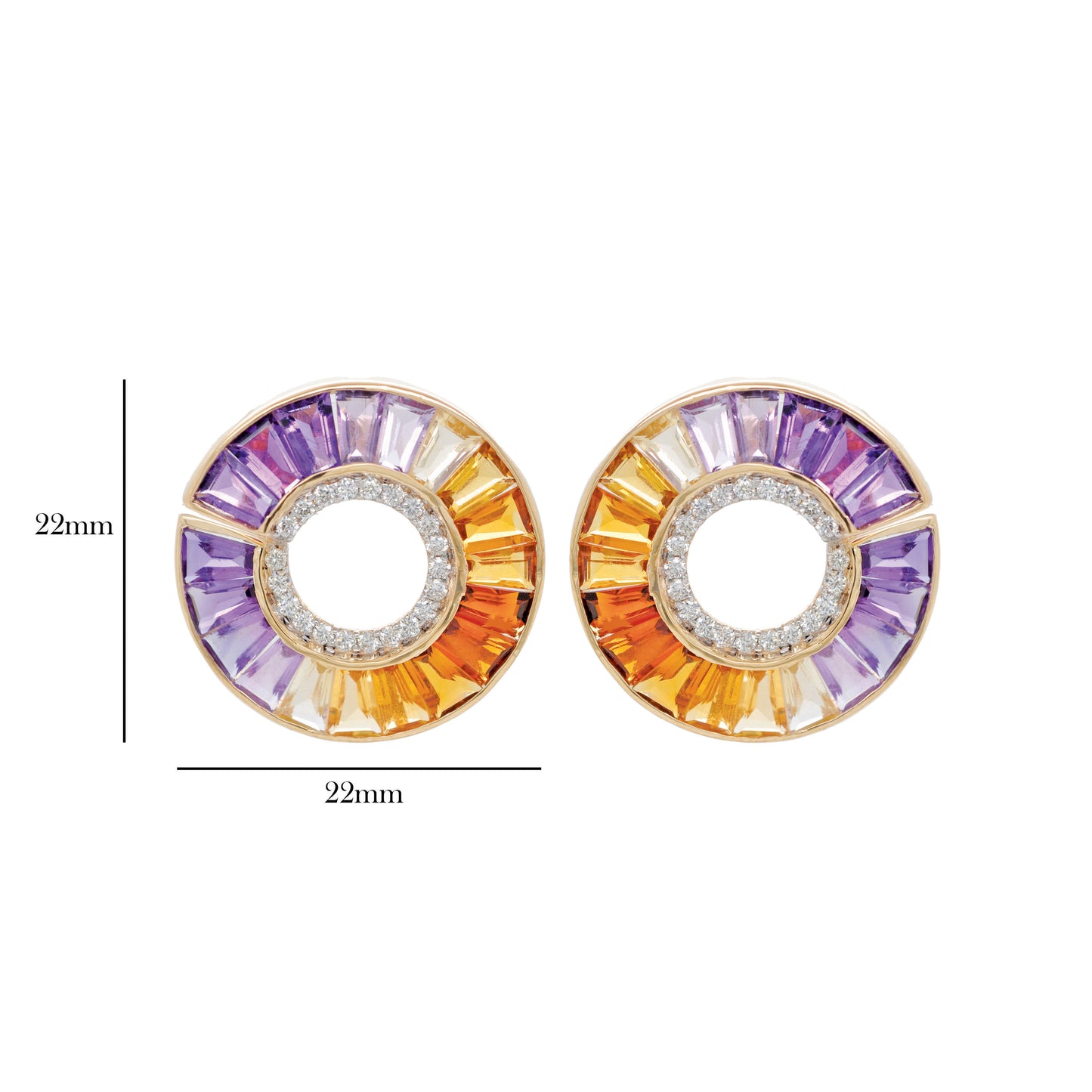 Elegant Gradient Ametrine Earrings with Tapered Baguettes and Diamond Details