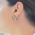Eye-catching Ametrine gold earrings in a 3D curved shape with a seamless gradient from deep amethyst to golden citrine