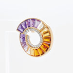 Colorful curved gold earrings with amethyst, citrine, and diamonds – ideal for holiday or birthday gifting