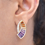Modern ametrine jewelry set with sickle-inspired pendant and earrings, designed by Vaibhav Dhadda using ethically sourced gemstones.