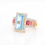18k gold aquamarine and pink tourmaline diamond ring