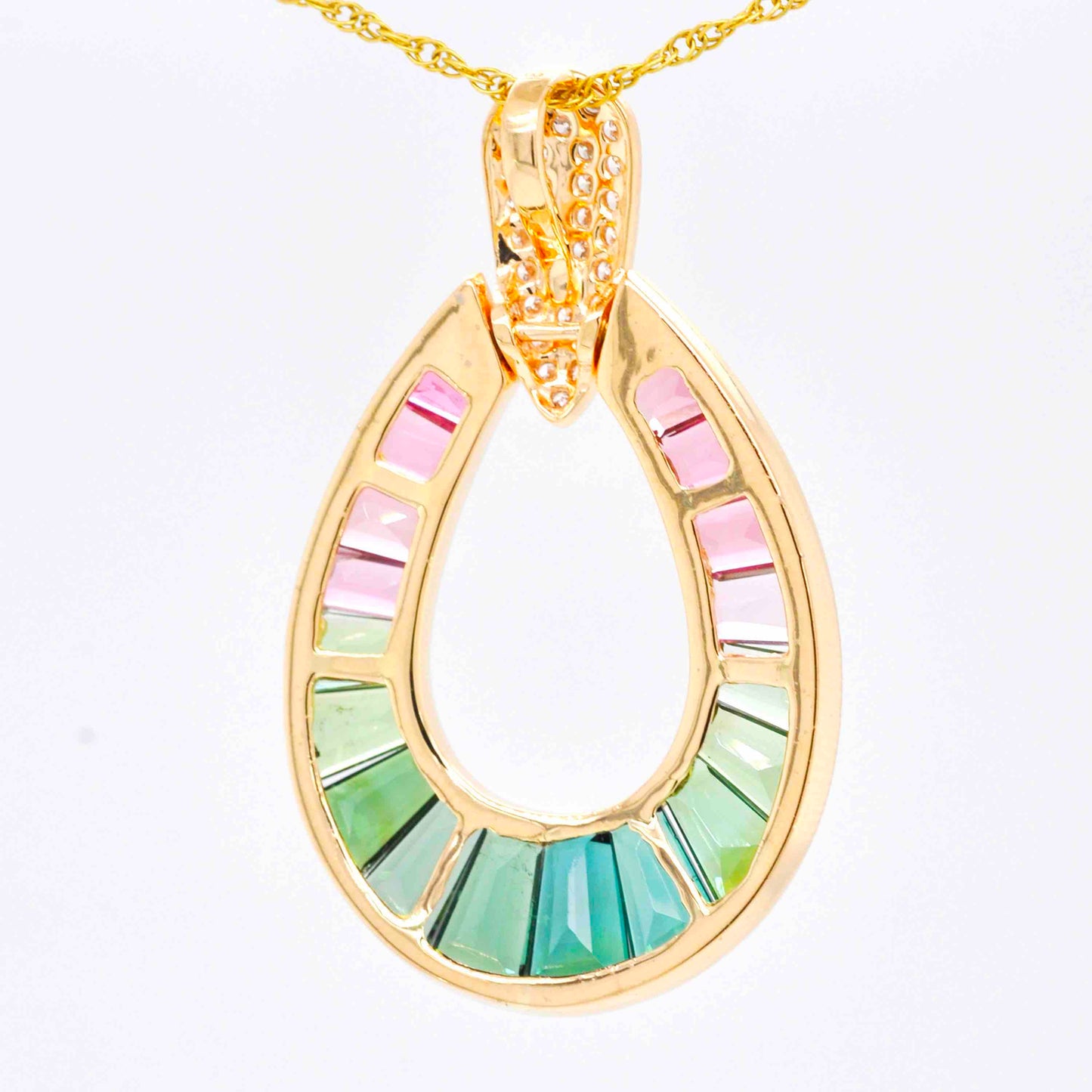 18K Gold Bi-Color Tourmaline Diamond Raindrop Pendant
