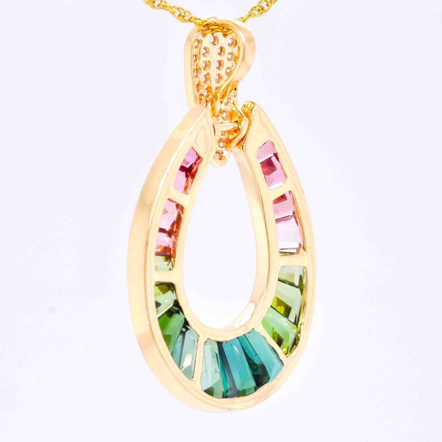 18K Gold Bi-Color Tourmaline Diamond Raindrop Pendant