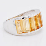 Sterling Silver Shaded Citrine Baguette Band Ring - Vaibhav Dhadda Jewellery