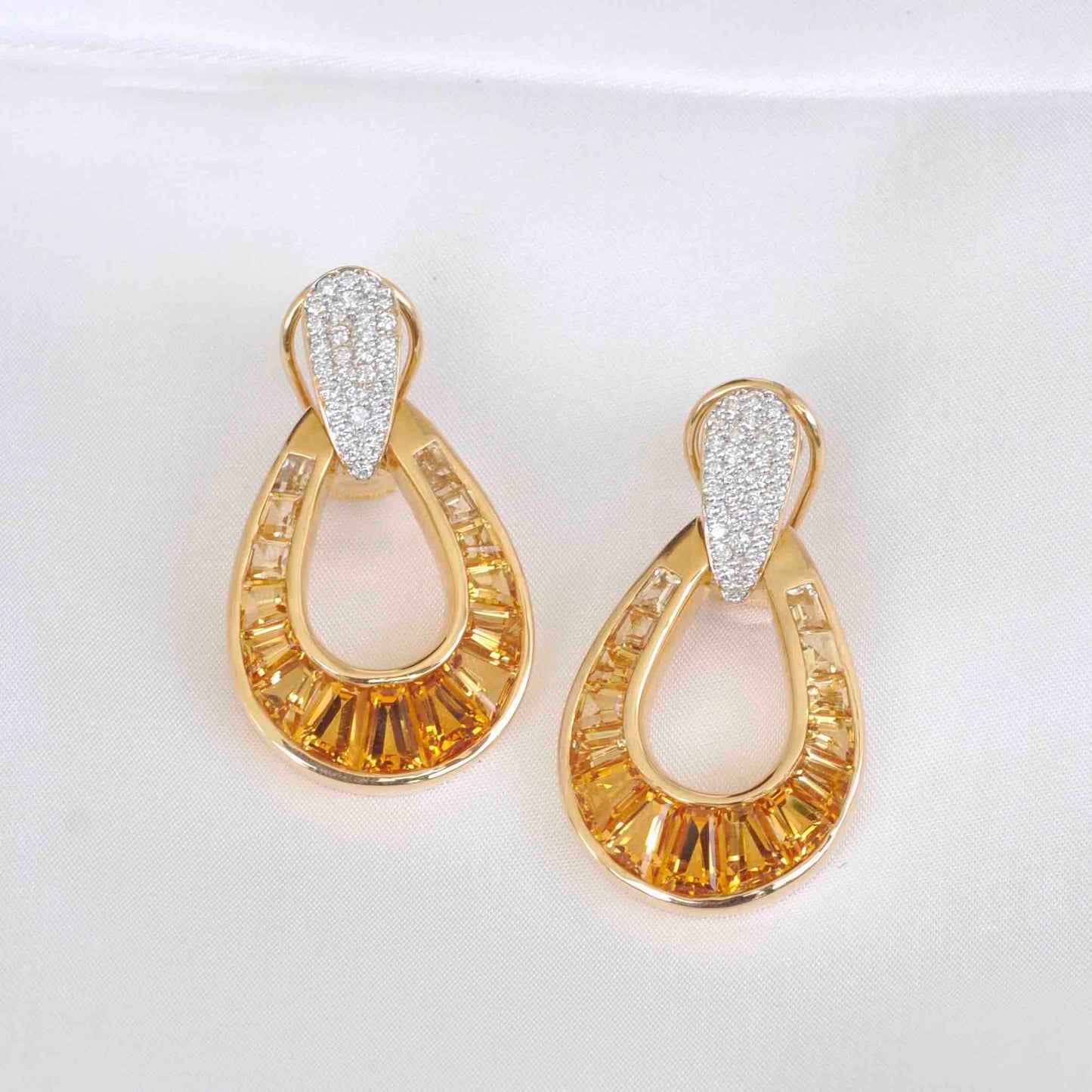 18K Gold Gradient Citrine Diamond Raindrop Earrings