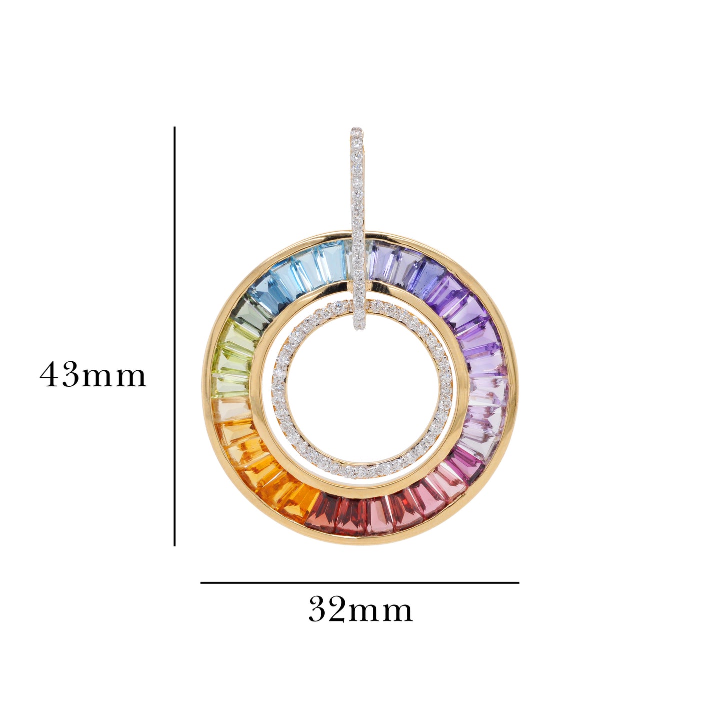 Rainbow Baguette Circle Pendant