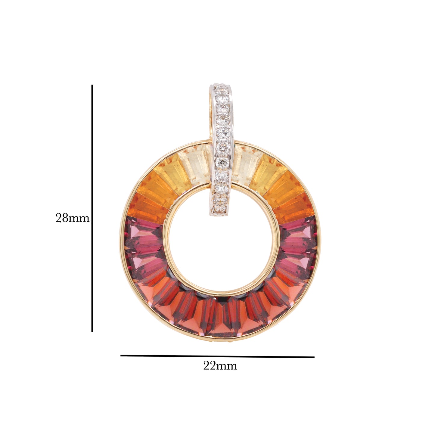 Gradient Garnet Rhodolite Citrine Diamond Circle Pendant