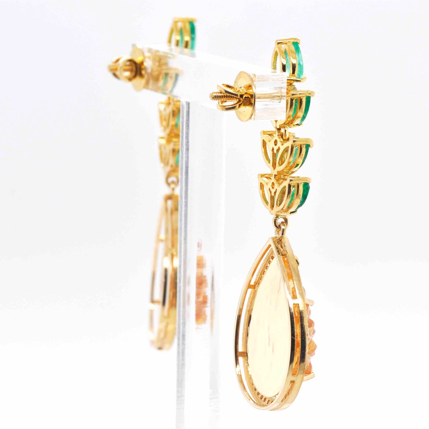 Citrine Dangle Earrings with Carved Pineapple Design