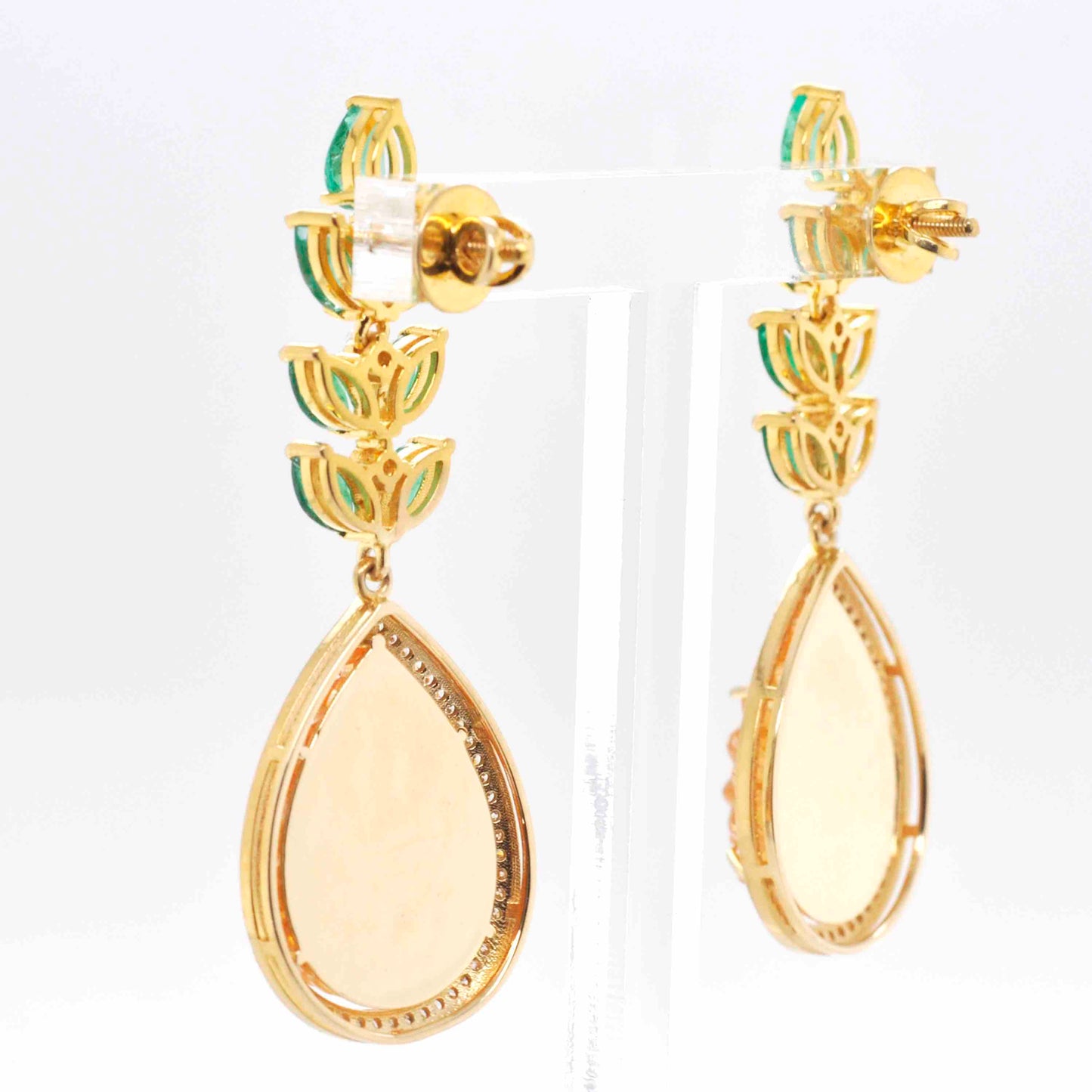 Emerald Dangle Earrings with Citrine and Pineapple Carving