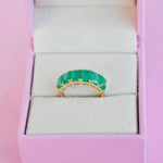 The 14K gold emerald ring in jewelry box.