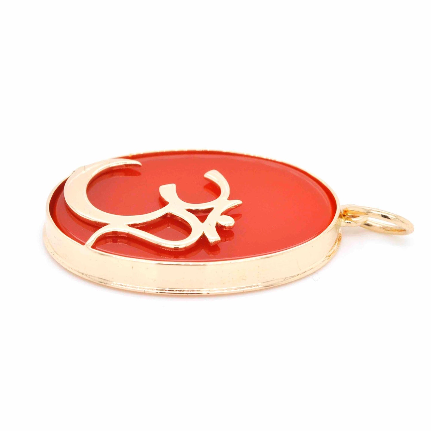 18K Gold Carved Ganesha Cameo OM Pendant