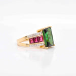 baguette and round diamond band yellow gold