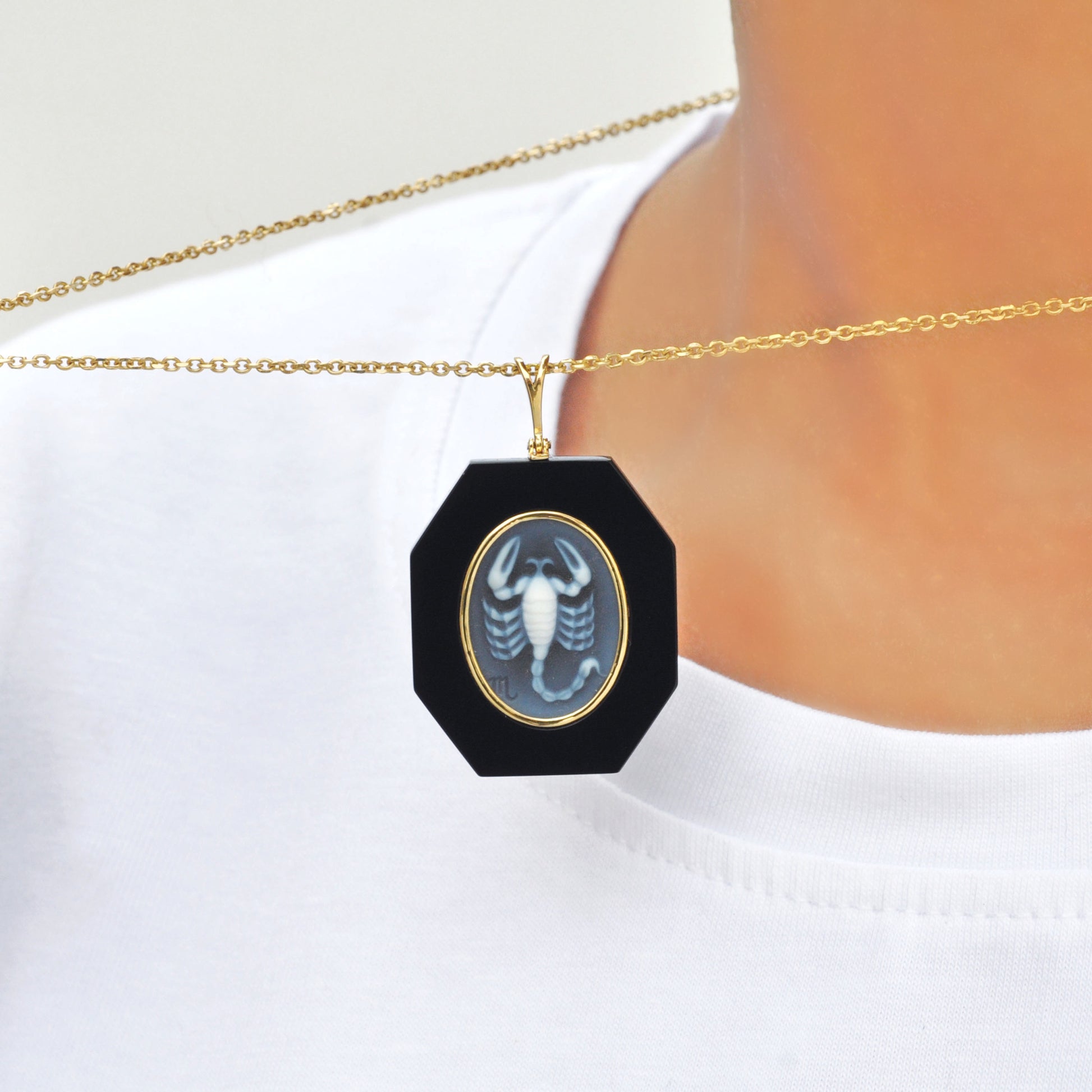 Stylish Scorpio Pendant with Layered Onyx Gemstone.