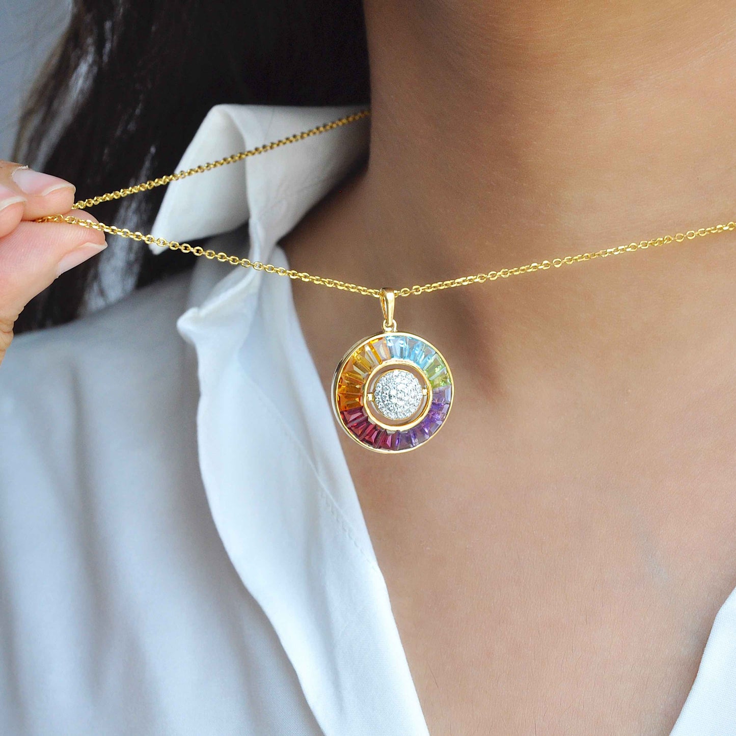 Circle Rainbow Opal Reversible Pendant