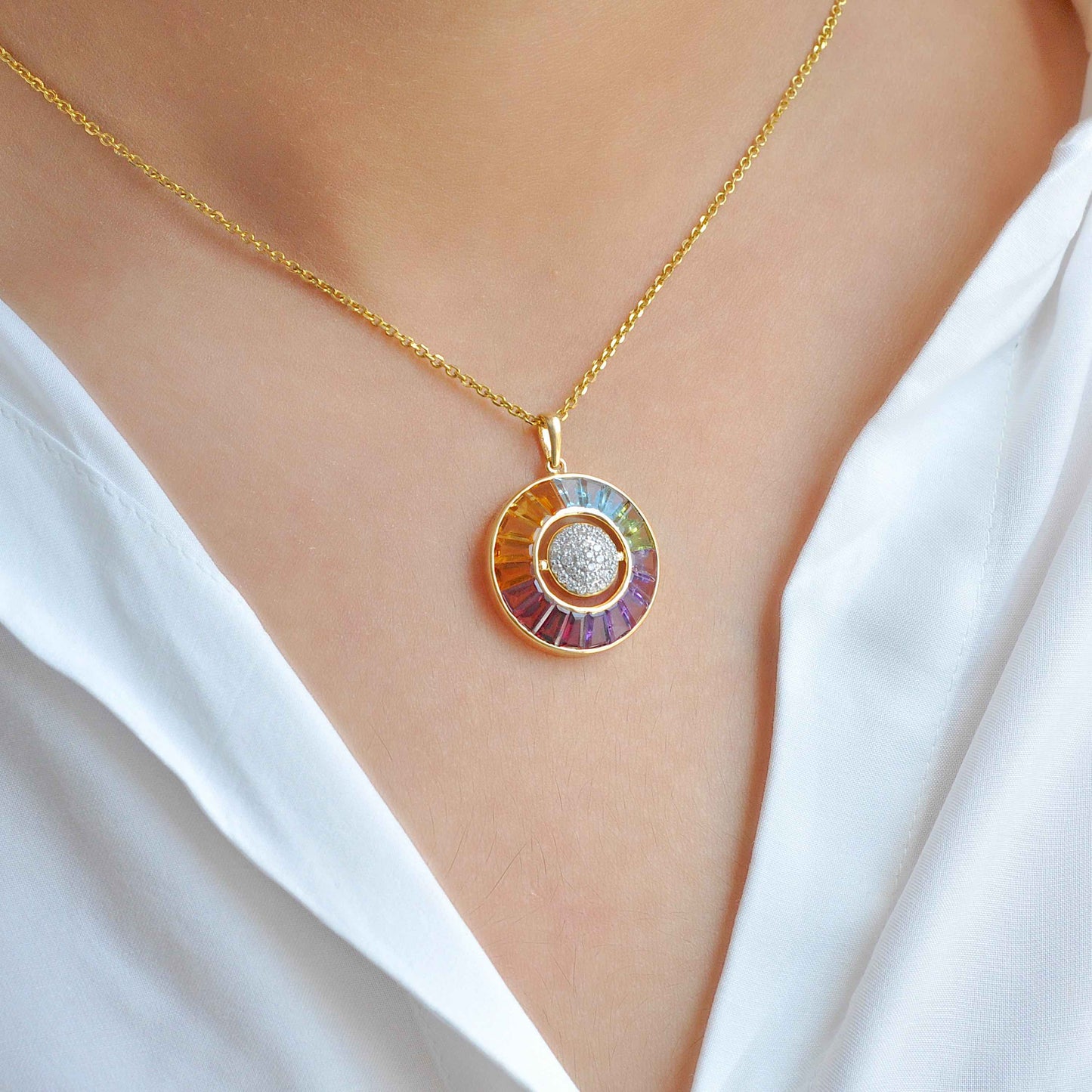 Circle Rainbow Opal Reversible Pendant