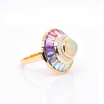 Opal multicolor ring with yellow gold