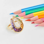 18K Gold Raindrop Taper Baguette Rainbow Diamond Ring - Vaibhav Dhadda Jewelry