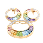 Colorful taper Baguette Gemstone Jewelry Set with Diamonds in 14K Gold