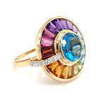 Side angle view showing rotating halo mechanism in gold ring