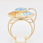 Perspective angle showing layered gemstone halo design