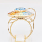 Perspective angle showing layered gemstone halo design