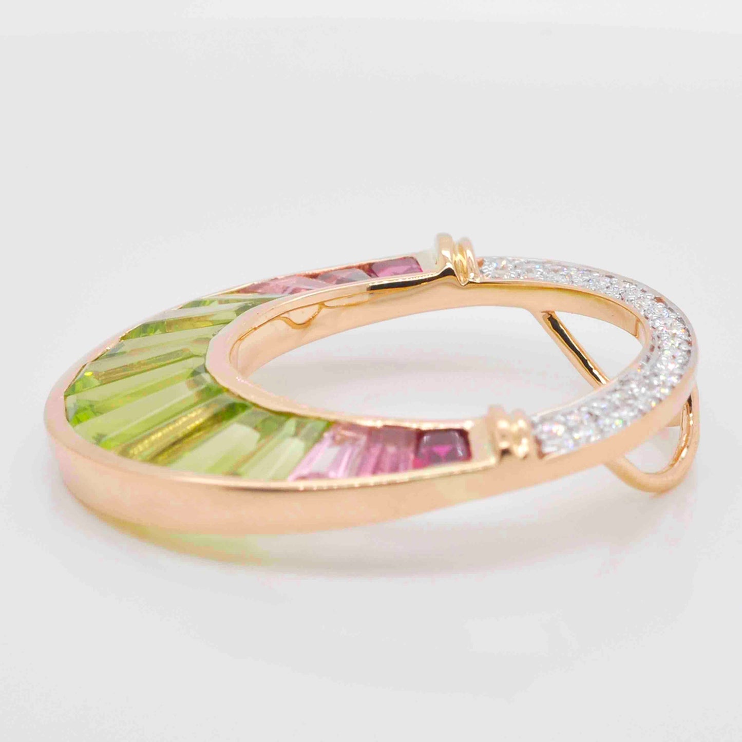 18K Gold Peridot Pink Tourmaline Cleopatra Diamond Pendant Necklace - Vaibhav Dhadda Jewelry