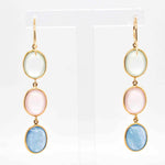 Diamond Earrings with Prehnite and Rose Aquamarine Gemstones