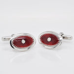 Red Guilloché Enamel Silver Cufflinks - Vaibhav Dhadda Jewellery