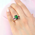 18K Gold Green & Pink Tourmaline Baguette Diamond Ring - Vaibhav Dhadda Jewelry