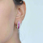 18K Gold Ruby Baguette Diamond Huggie Hoop Earrings - Vaibhav Dhadda Jewelry