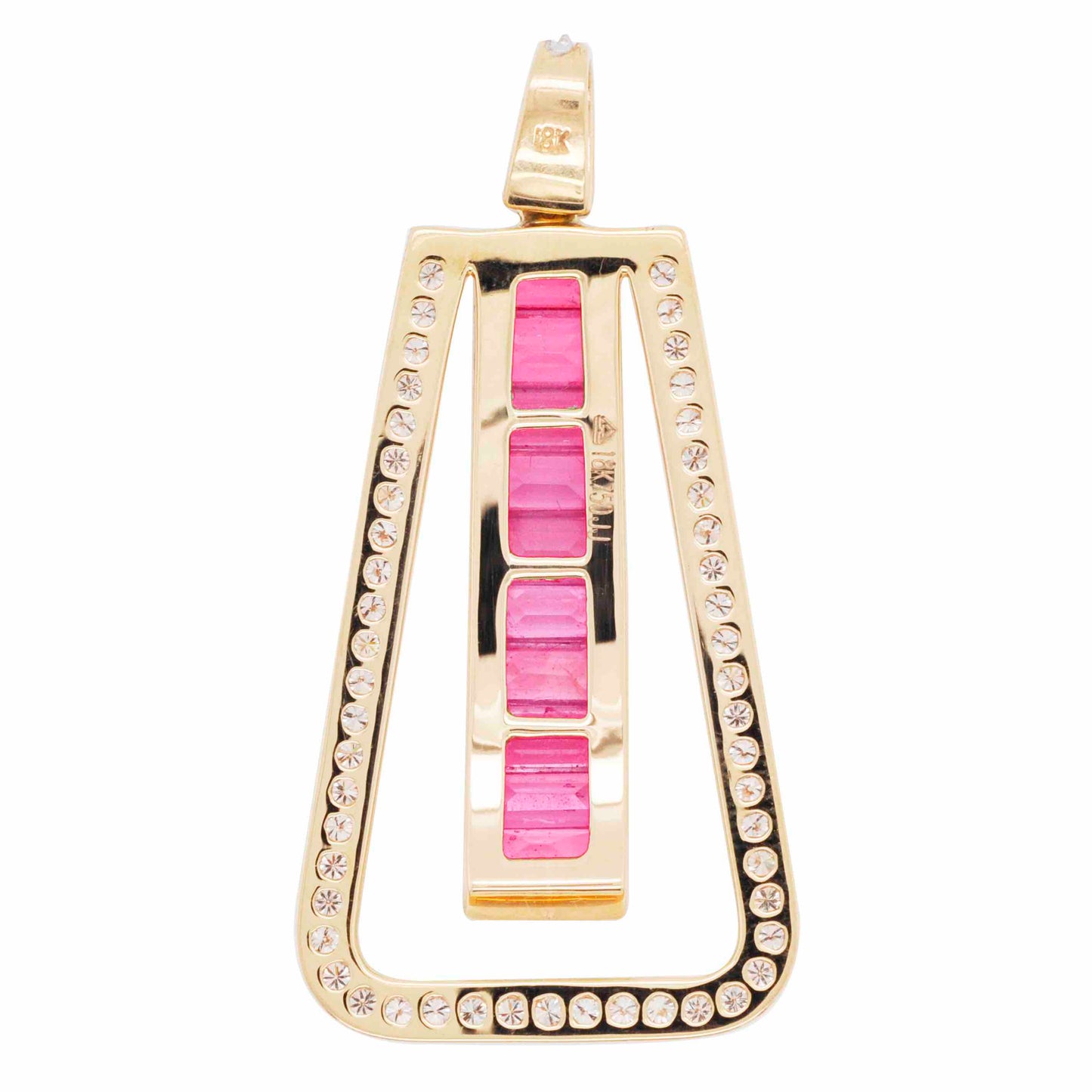 18K Gold Art Deco Channel-Set Ruby Diamond Pendant Necklace