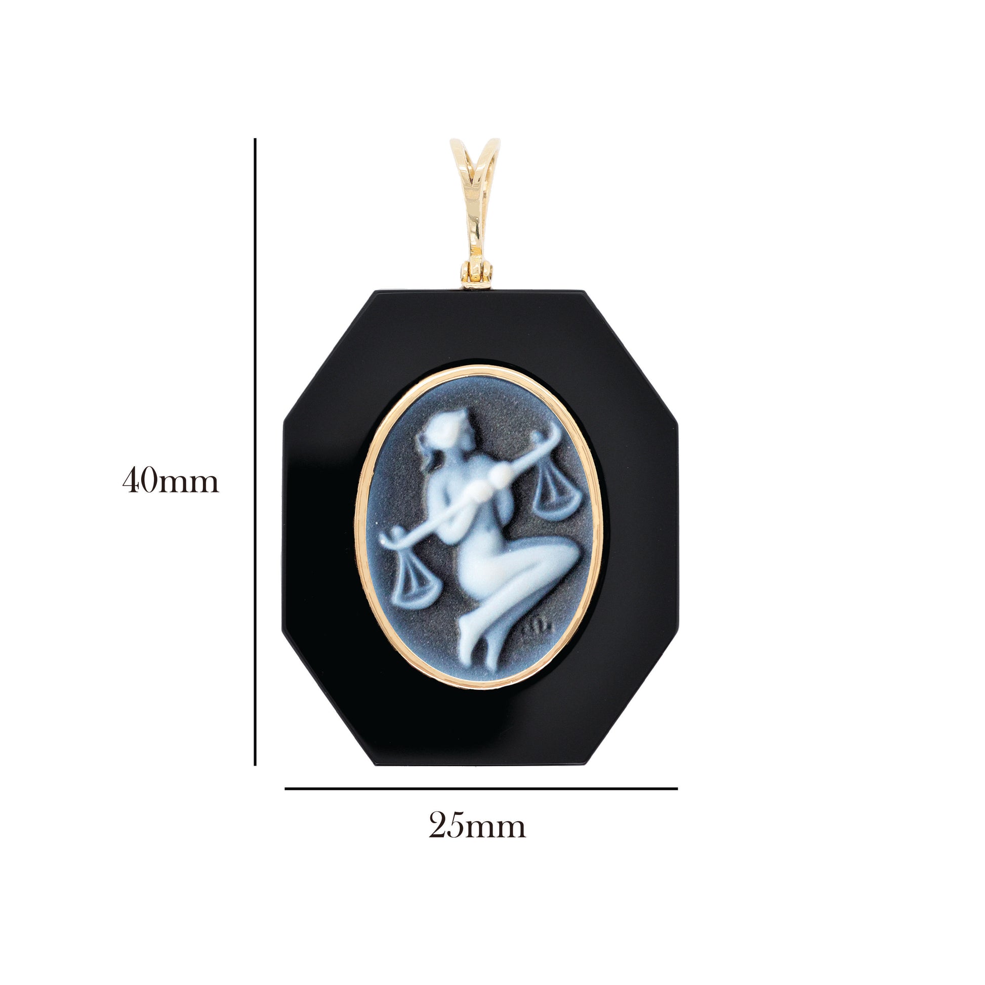 Libra Horoscope Pendant with Intricate Onyx Cameo Carving.