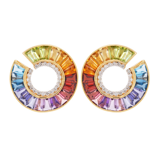 18K Gold Rainbow Twist Diamond Earrings