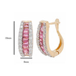 18K Gold Pink Tourmaline Diamond Baguette Huggie Hoop Earrings - Vaibhav Dhadda Jewelry