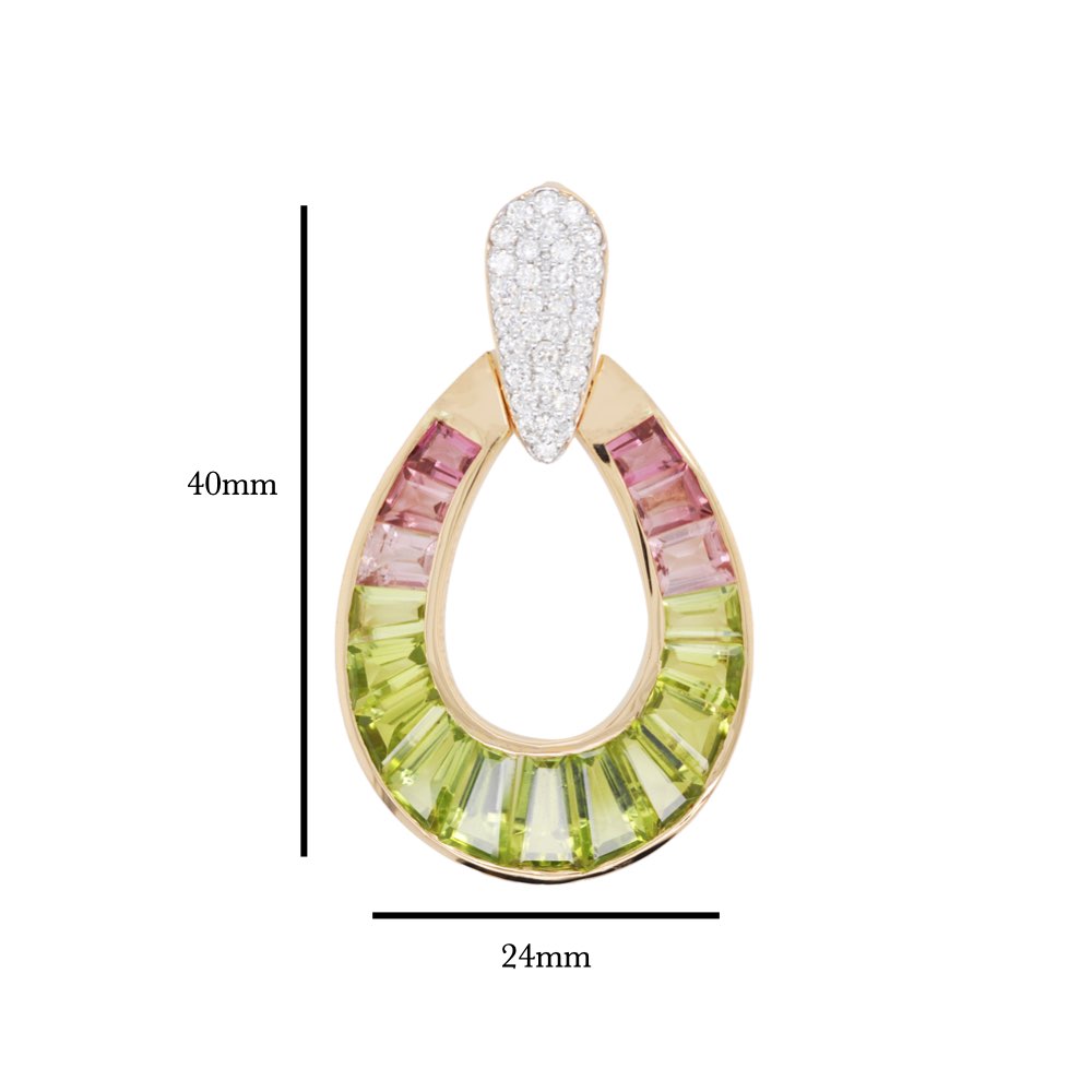 18k Gold Peridot Pink Tourmaline Raindrop Diamond Pendant - Vaibhav Dhadda Jewelry