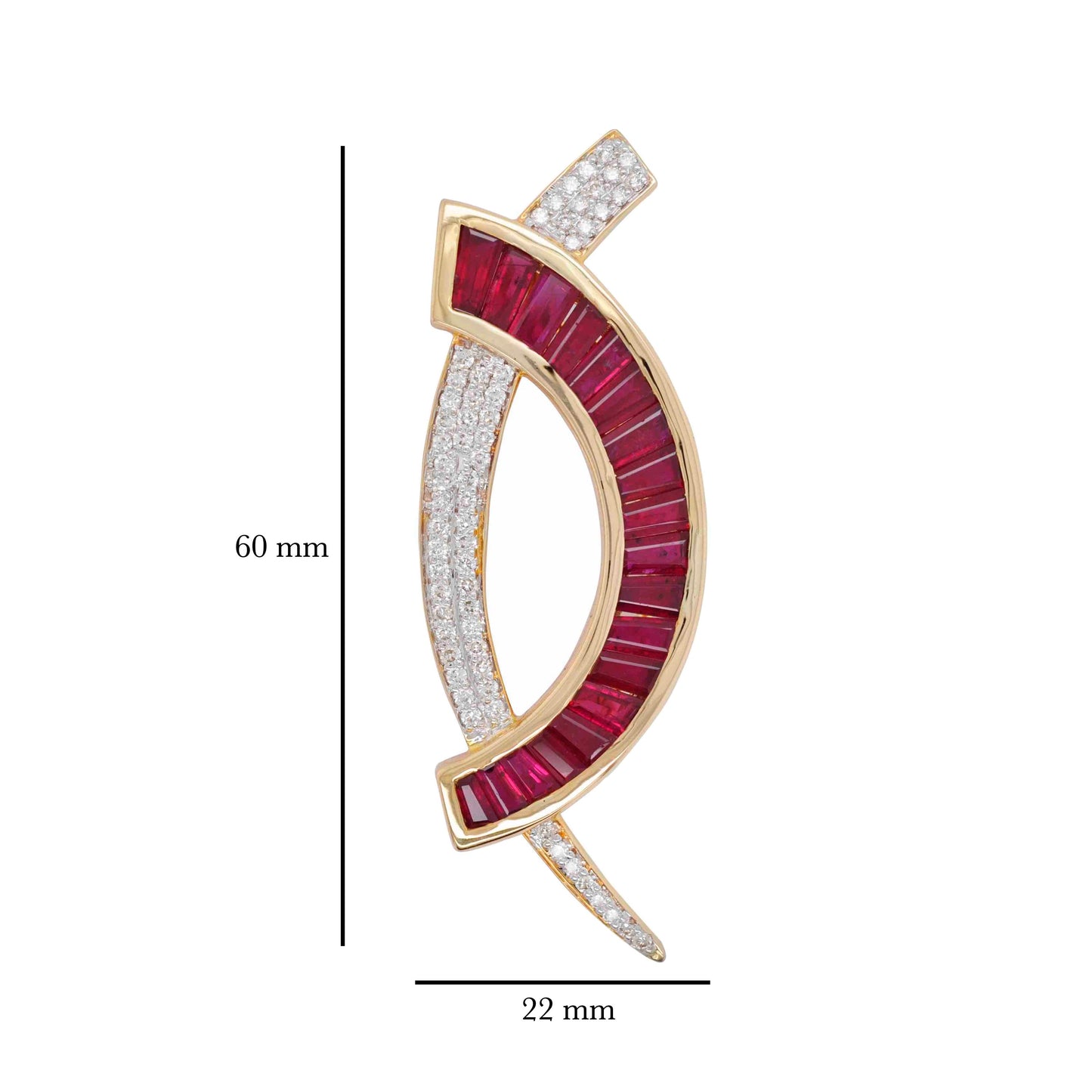 18K Gold "D" Channel-Set Ruby Diamond Pendant Brooch - Vaibhav Dhadda Jewelry