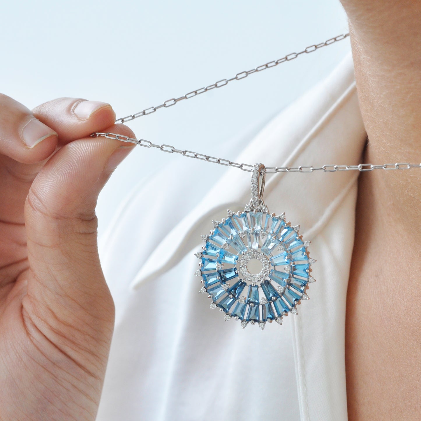 Orbit Blue Topaz Diamond Pendant