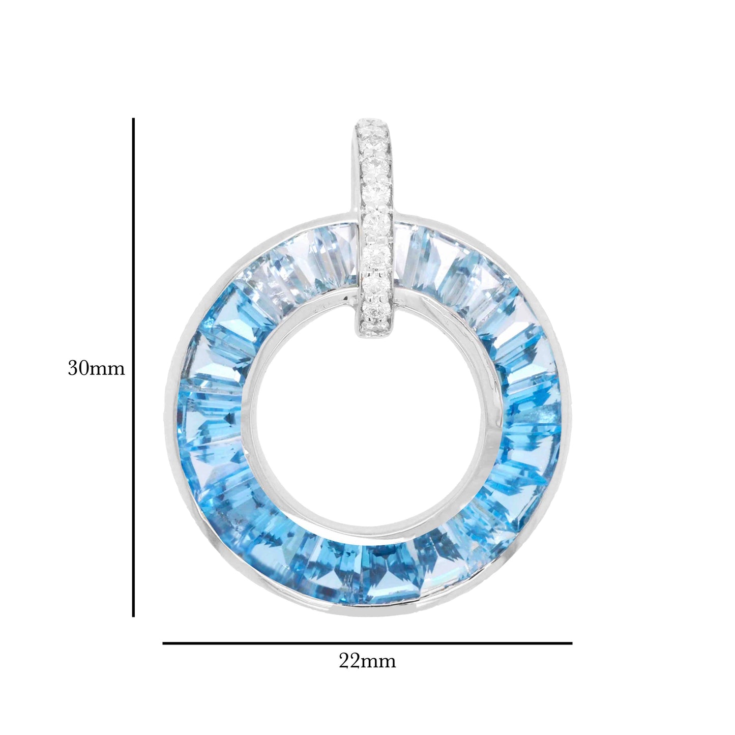 18K White Gold Blue Topaz Diamond Circle Pendant Necklace