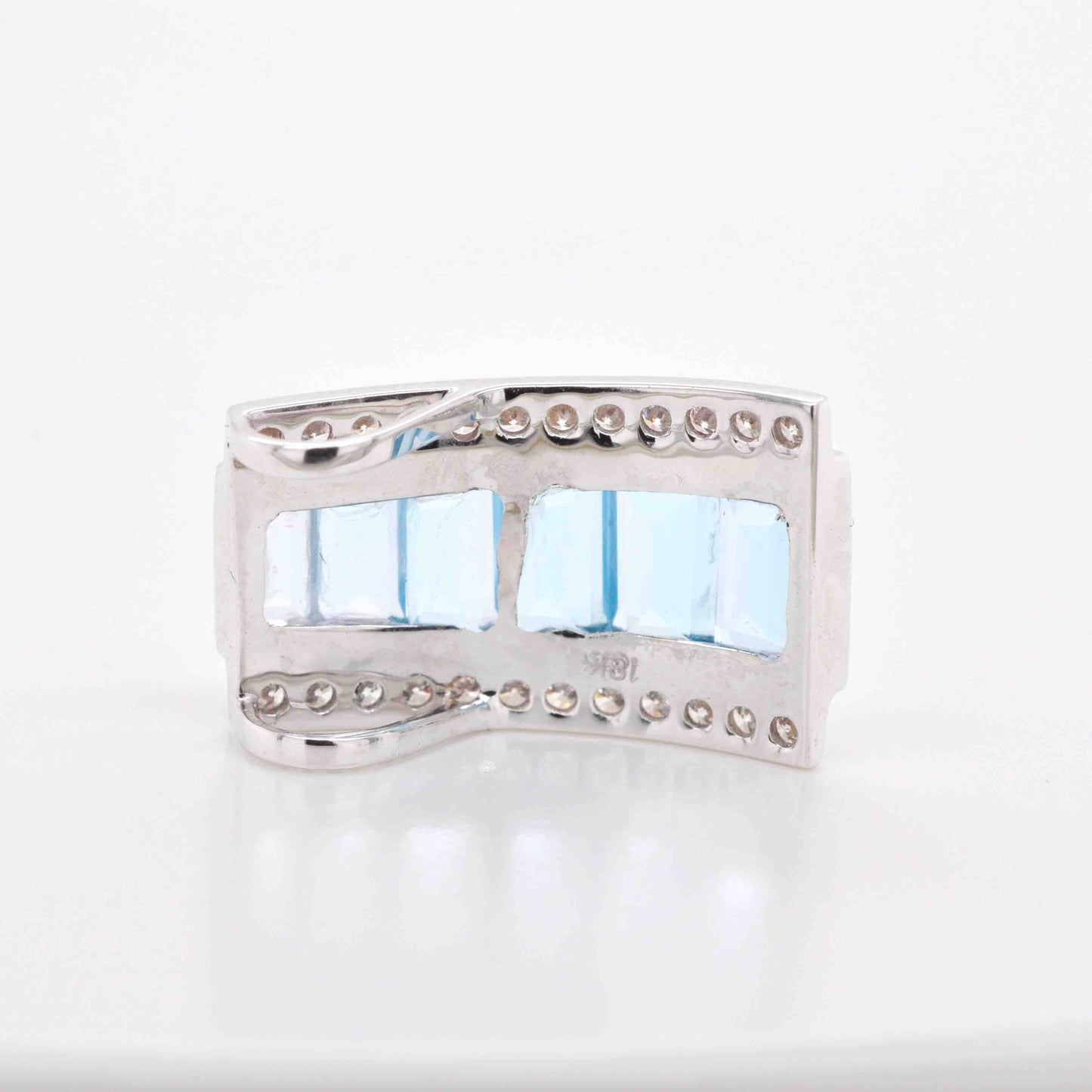 18K White Gold Blue Topaz Pyramid Diamond Pendant Necklace