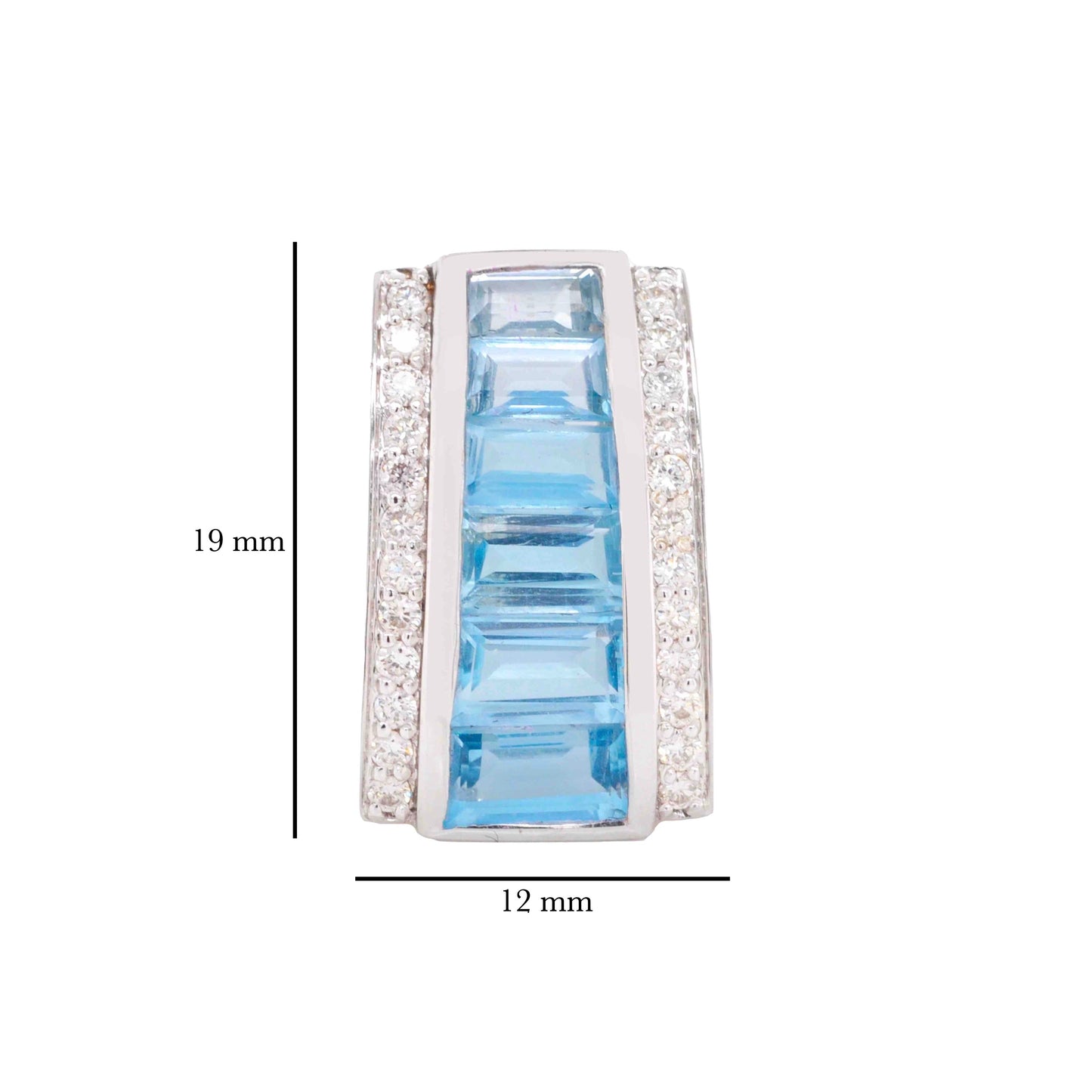 18K White Gold Blue Topaz Pyramid Diamond Pendant Necklace